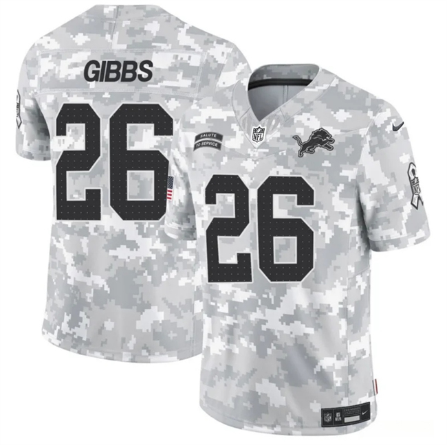 Men's Detroit Lions #26 Jahmyr Gibbs Arctic Camo 2024 F.U.S.E. Salute to Service Limited Football Stitched Jersey